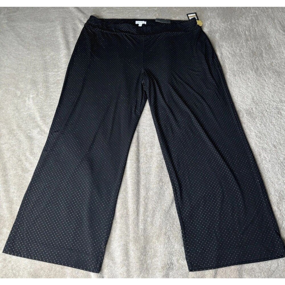 Nine West Plus Size 3X Wide Leg Pull On Pants Black Gold Stretch NWT
